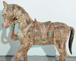 Antique South Asian Polychrome Wooden Oversized Ceremonial Horse from India