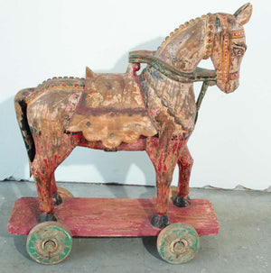 Wooden Oversized Temple Toy Horse from India