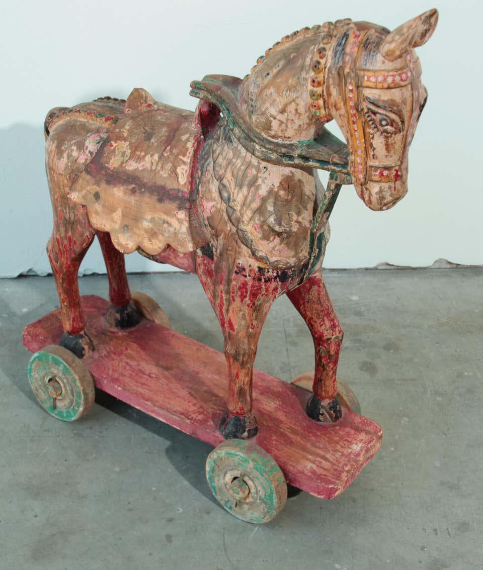 Wooden Oversized Temple Toy Horse from India