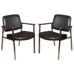 Bauhaus Chrome and Wood Black Armchairs