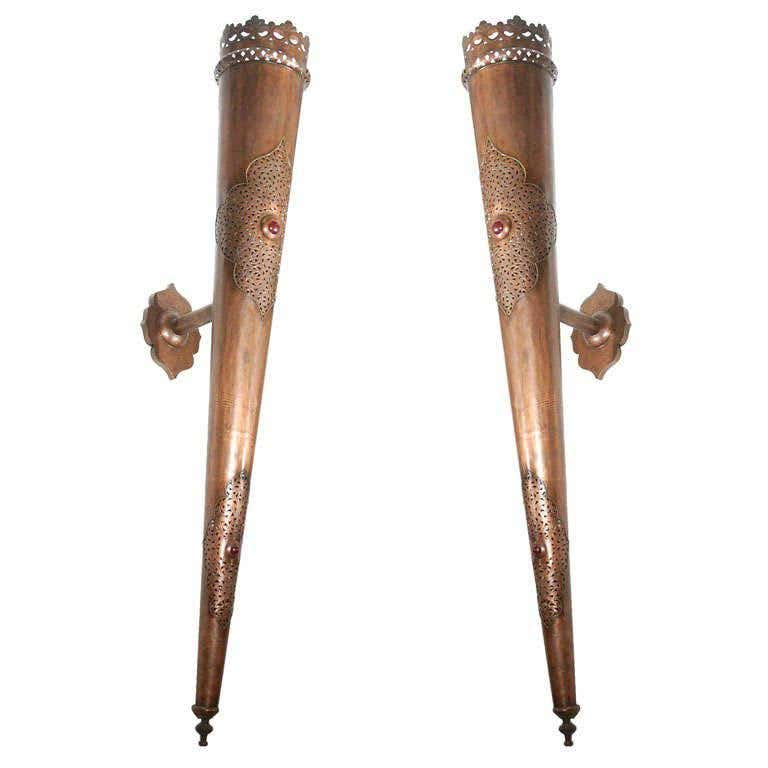 Moroccan Moorish Wall Brass Torchiere Sconces Oversized 6 ft Tall