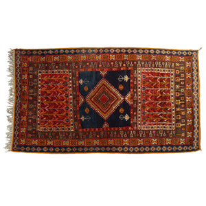 1960s Vintage Moroccan Taznakht Berber Wool Rug, Geometric Tribal Design