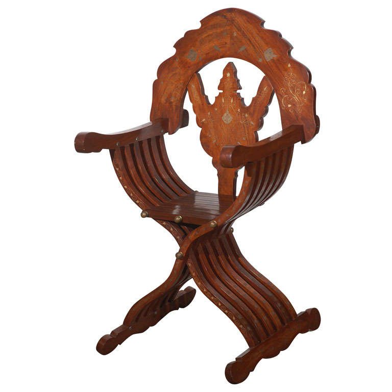Moorish Syrian Brass Inlaid Armchair