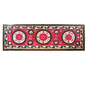 Vintage Uzbek Suzani Silk Embroidery in Lucite Frame, Floral Medallions